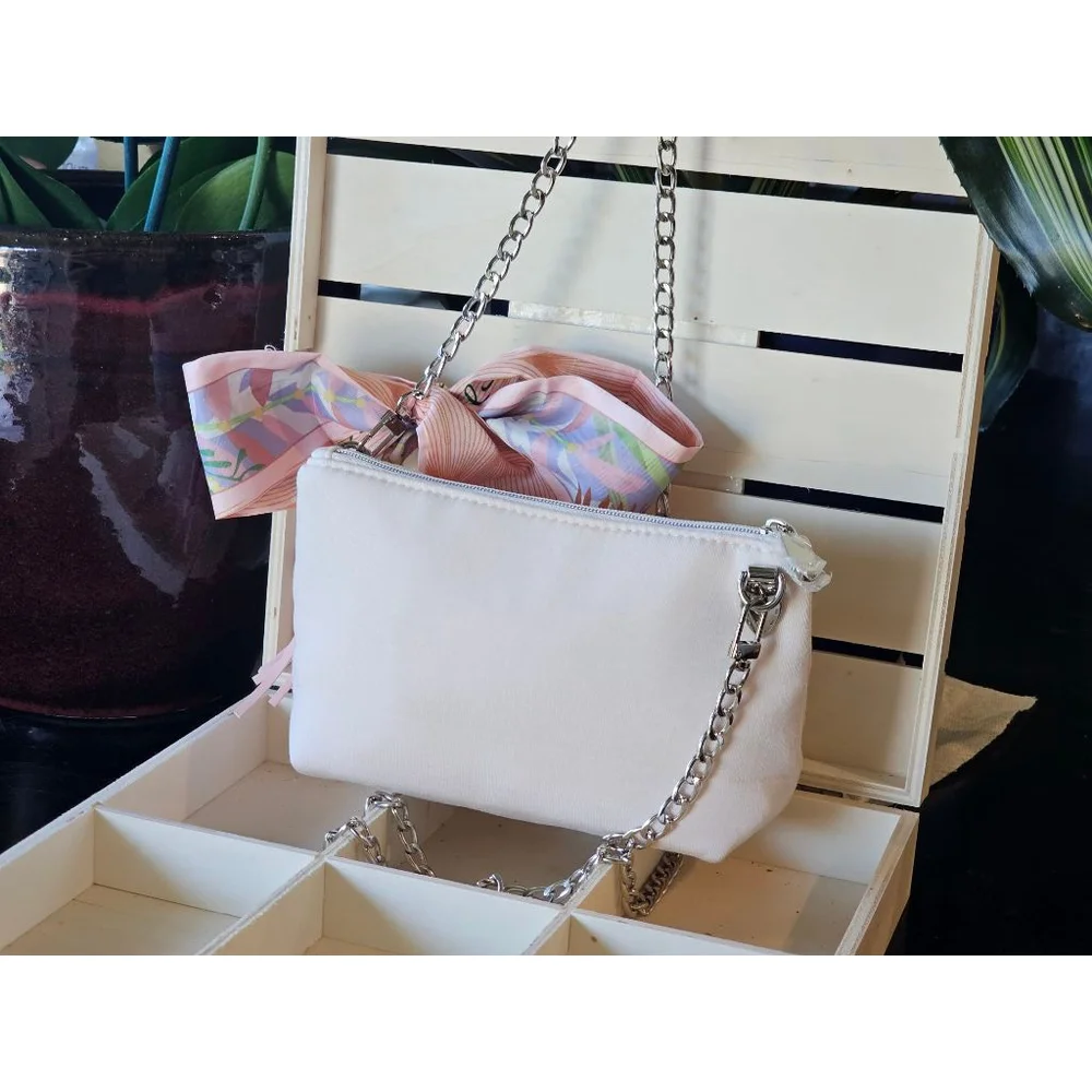 Dior White Crossbody Bag with Pink Scarf Accent - Picture 10 of 15